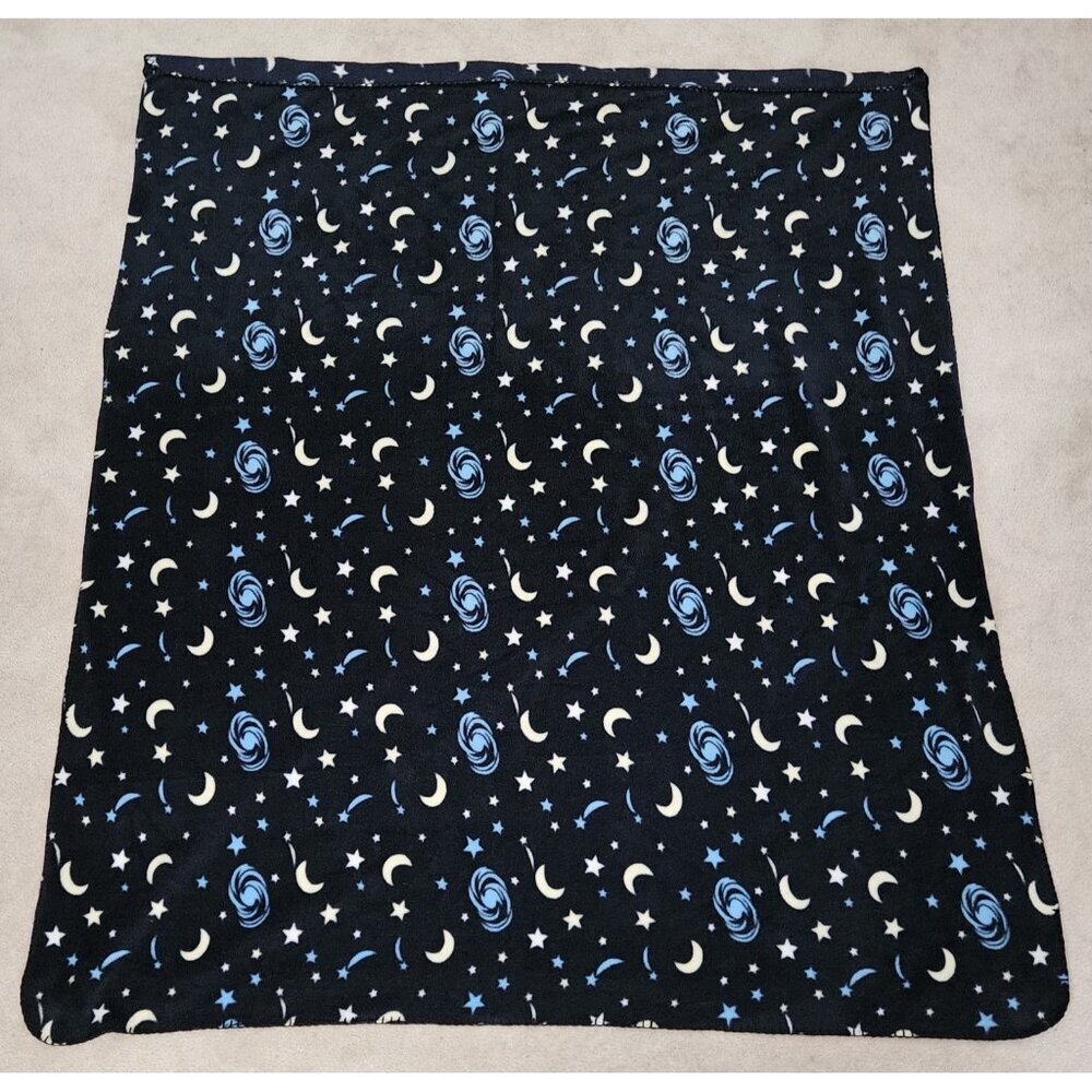 Blue White Yellow Moon Stars Fleece Blanket / Window Cover Drape 50x57 READ